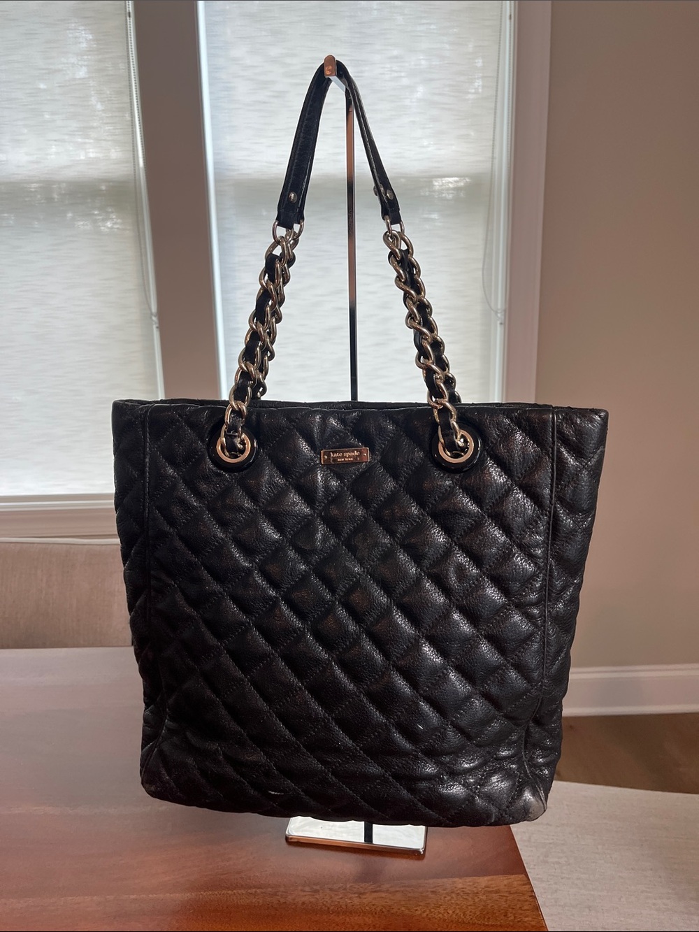Kate Spade Black Quilted Chainlink Tote